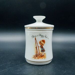 Vintage Holly Hobby Put On A Happy Face Lidded Jar Canister Porcelain Japan